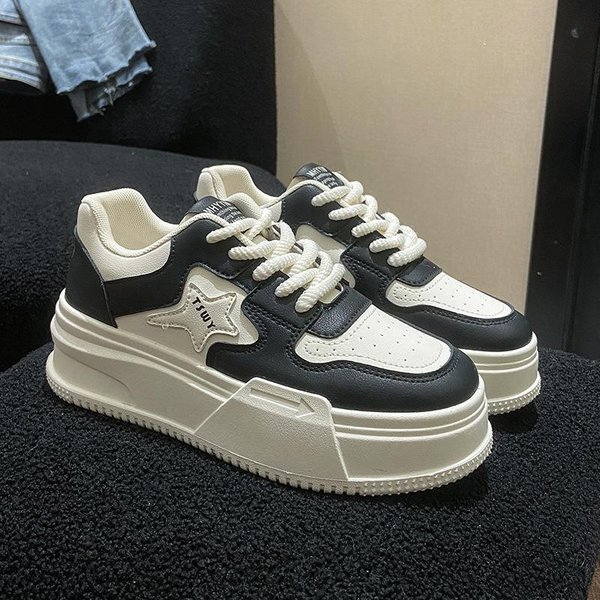 Zapatos Blancos De Plataforma Estrella Para Mujer OtoñO Nuevo Ins Moda Tendencia VersáTiles Zapatos De Tabla Para Estudiante 40 Negro-image