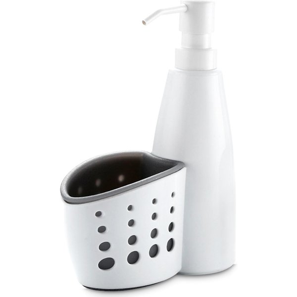 Dispensador De JabóN Para BañO De 400Ml Con Soporte Para Esponja, Dispensador De JabóN LíQuido Para Manos Para Encimera De Fregadero De Cocina White & Gray-image