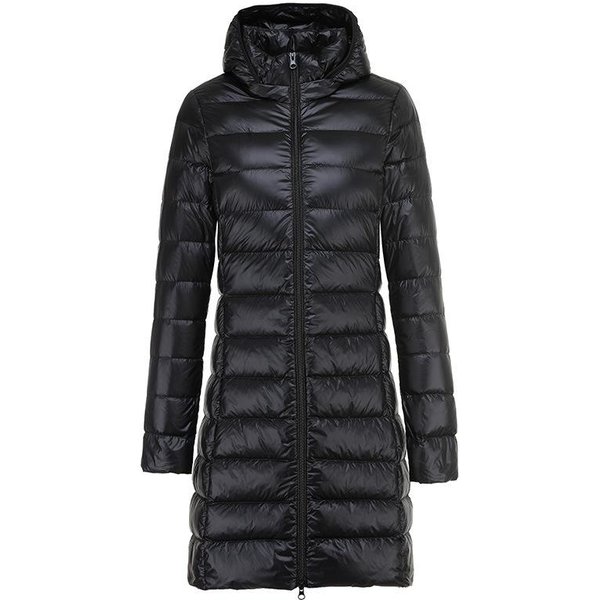 Chaqueta Larga De PlumóN Para Mujer Invierno Chaqueta De PlumóN Ultraligera Para Mujer Con Capucha Abrigo De PlumóN Femenino Sombrero Desmontable 3XL Black-image