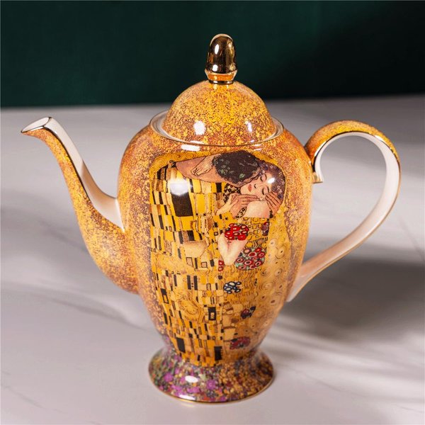 Gustav Klimt PocałUnek Zestaw Do Kawy Z Porcelany Kostnej Luksusowy Zestaw FiliżAnek Do Herbaty Ze Spodkami Ceramiczny Czajniczek Mlecznik Cukiernica Dzbanek Na Mleko Naczynia Do Kawy-image