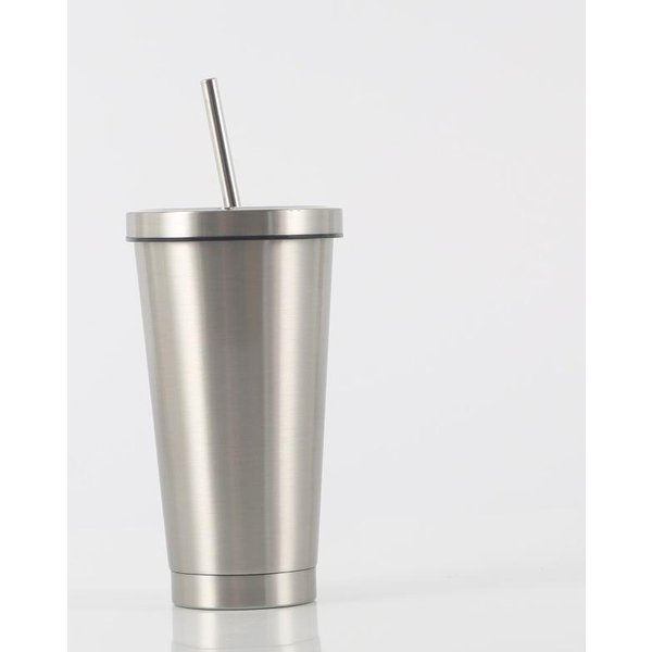 Taza De Acero Inoxidable Doble Con Pajita Taza De Regalo Fabricantes Unisex Tazas De Café Al VacíO Duraderas Duraderas ÚTil ÚTil Segura 16Oz-image