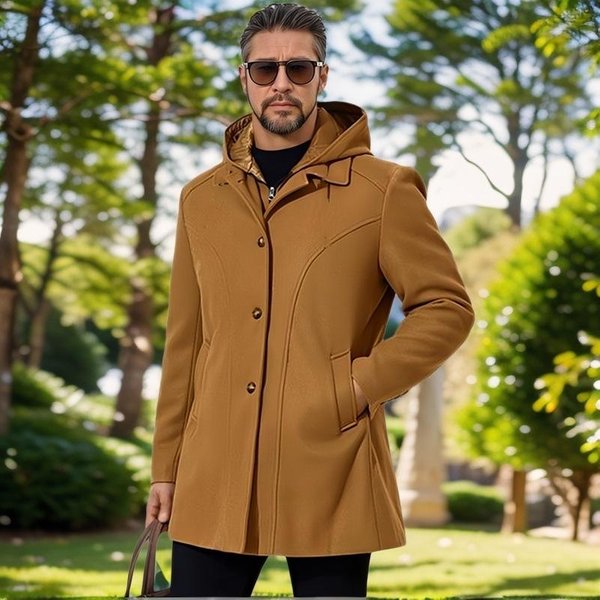 Abrigo De Lana Para Hombre Dos Abrigos Sudadera Con Capucha 2XL Brown-image