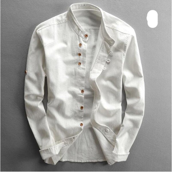 MęSkie BawełNiane Lniane Koszule Z DłUgim RęKawem MęSkie Casual Slim Koszule Ze StóJką 6XL-image