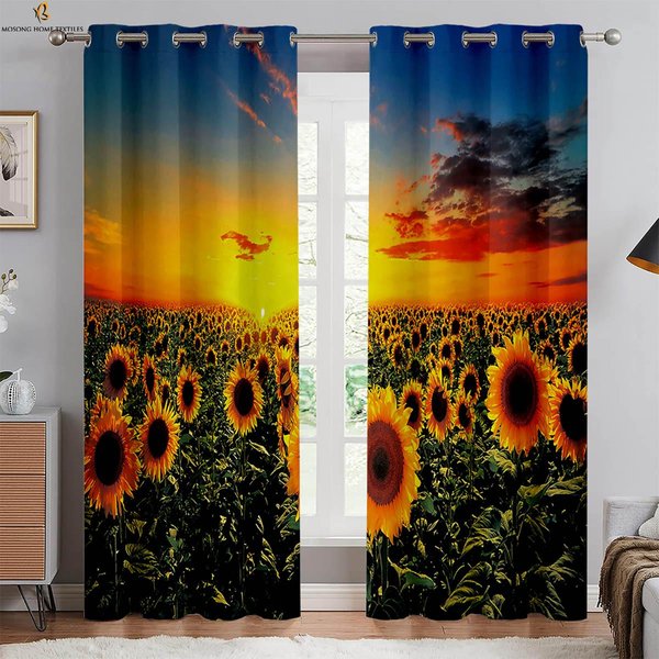 Cortinas Estampadas De Girasoles Florales Cortinas Estilo Pastoral Amarillo Cortinas Decorativas Para Estudio Dormitorio Sala De Estar FáCiles De Lavar 2 Piezas W50Xh130(Cm)X2Pcs&Rod Pocket-image