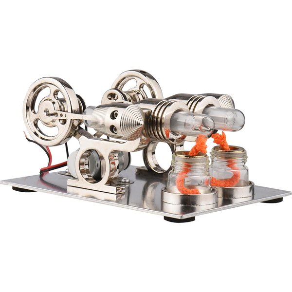 Kit De Motor Stirling Generador De Motor Dual Modelo De Motor De Aire Caliente Modelo De Generador FíSico Plata-image