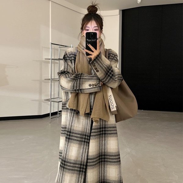 Abrigo Nuevo De Lana Cachemira De Doble Cara A Cuadros Retro BritáNico Casual VersáTil OtoñO E Invierno Calidez M Gray-image