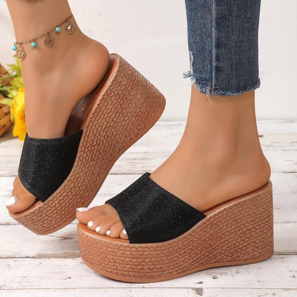 Sandalias De CuñA Con Plataforma Gruesa Para Mujer Verano Casual Chanclas De Plataforma Robusta Mujer Punta Abierta Antideslizantes Chanclas De Playa Tallas Grandes 43 Negro-image