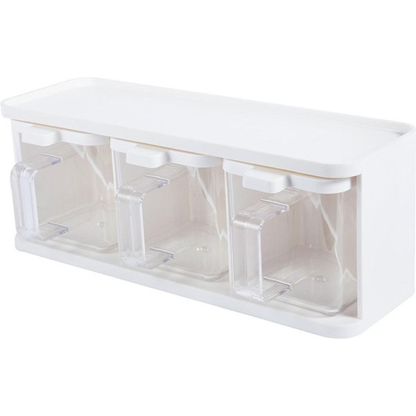 Caja De Condimentos 3 Compartimentos PláStico Transparente Caja De Condimentos Con Asa Y Cuchara Para Especias Sal AzúCar-image