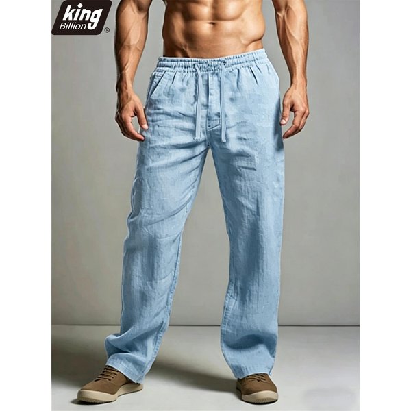 Pantalones De Lino Y AlgodóN Para Hombre — Cintura Con CordóN Ajustable, Pierna Recta Holgada, Suaves, Transpirables, Casuales De Verano, Negro S-image