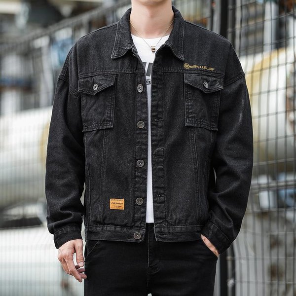 Chaqueta Vaquera Para Hombre, Primavera Y OtoñO, Nueva VersióN Coreana, Chaqueta Holgada Para Herramientas, Informal, Juvenil, VersáTil. 3XL Black-image