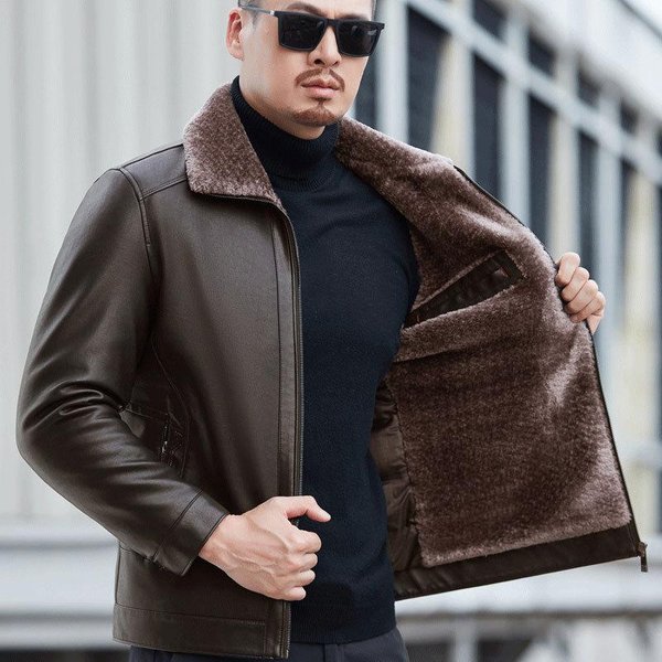 Invierno Chaqueta De Plumas Para Papá De Mediana Edad Y Anciano Chaqueta De Cuero Para Hombre 4XL Black-image