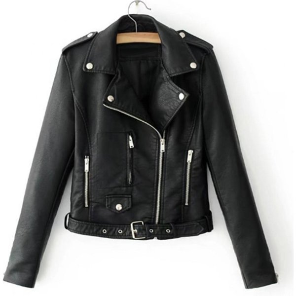Chaqueta Casual De Talla Grande Para Mujer Chaqueta De Cuero PU Chaqueta Slim Vintage Chaqueta Corta De Cuero XXL-image