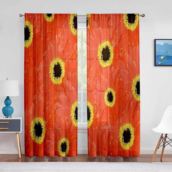 Margaritas, Flores, Primavera Verano, Hojas Florales, Tul Azul, Cortinas Transparentes Modernas Para Cocina, Sala De Estar, Dormitorio, DecoracióN De Cortinas 1 PCS W100Xh250Cm&Grommet Top-image