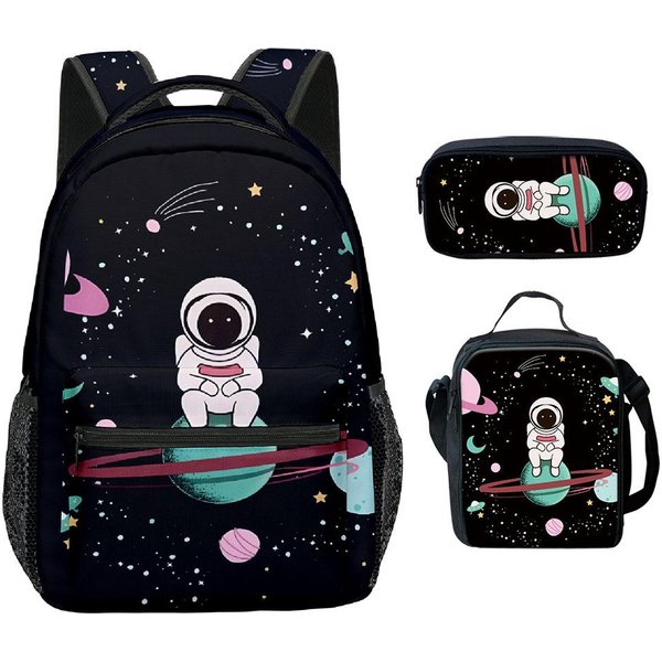 Klasyczny Nowość Fajny Kosmiczny Astronauta Druk 3D 3 Szt./Zestaw Uczeń Plecaki Szkolne Plecak Na Laptop Torba Na Ramię Torba Na Lunch PióRnik-image