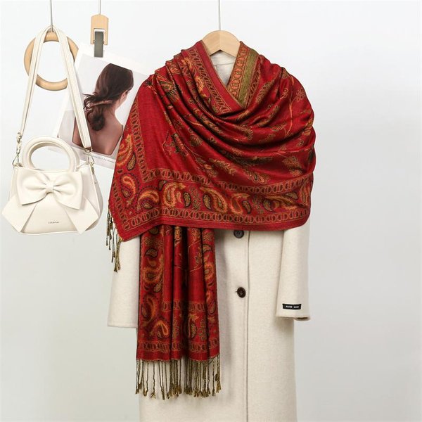 Bufanda De Cachemira De Lujo Para Mujer Estampada Chal CáLido De Invierno Y Mantones Pashmina PañUelo Bandana Largo Jacquard Cachemir Paisley Foulard Femenino Brown-image