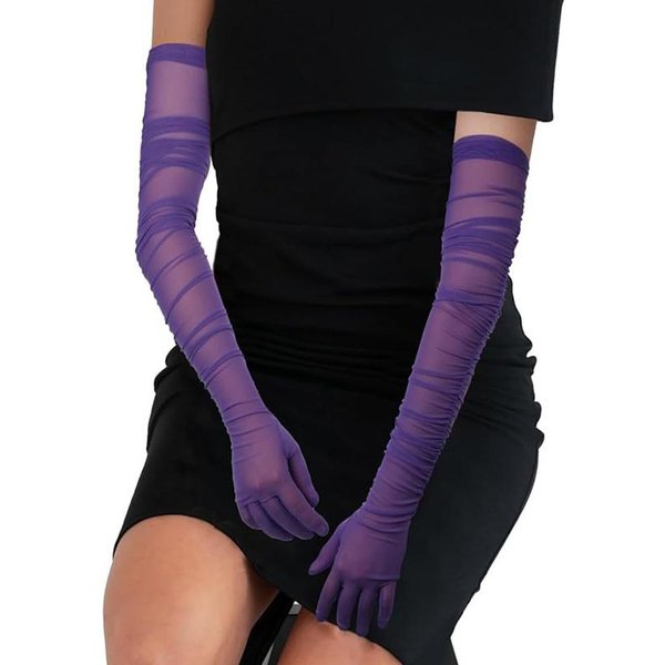70 Cm Bardzo DłUgie Seksowne Damskie Przezroczyste Elastyczne Siatkowe Tiulowe GłAdkie RęKawiczki Opera Halloween Kostium Cosplay Impreza Taneczne RęKawiczki One Size Blue-image