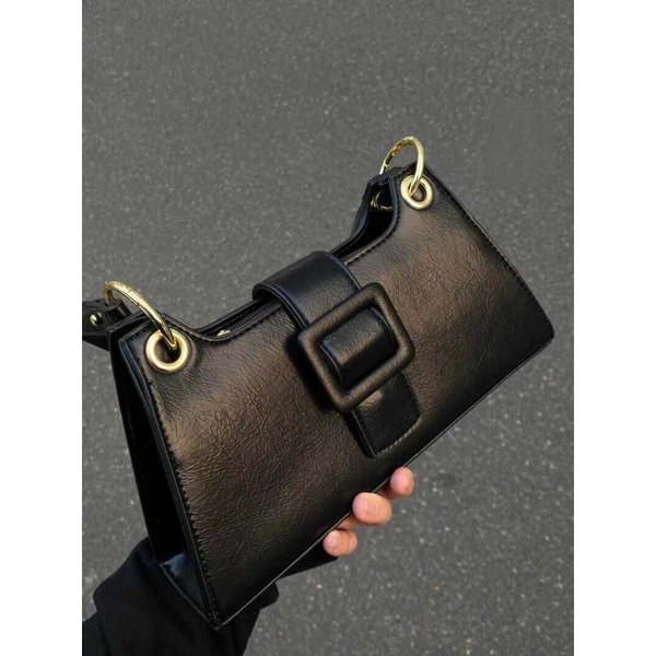 Bolso Cruzado Texturizado Estilo FrancéS Bolso De Mano Para Axila Bolso Sencillo De Moda De Un Solo Hombro Bolso Cuadrado PequeñO Mujer Black-image