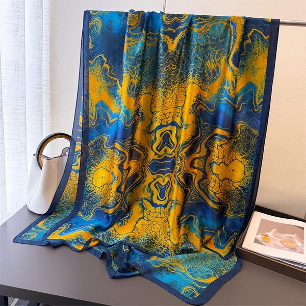 Bufanda De Seda De Lujo Para Mujer Chal Grande Envoltorio Diadema PañUelos Estampados DiseñO Hiyab Estolas De Playa Foulard Echarpe Bandana 180X80Cm Orange-image