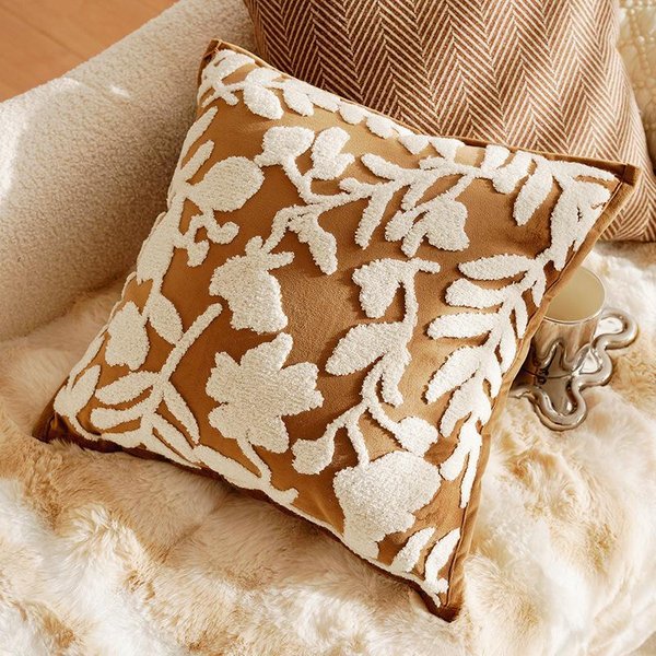 30X50/45X45Cm Poszewka Na Poduszkę Dekoracyjną W Stylu Light Luxury BrąZowa Francuski TłOczony Pokrowiec Na Poduszkę LęDźWiową Dekoracja Domowa Poszewka Dekoracyjna 30X50Cm-image