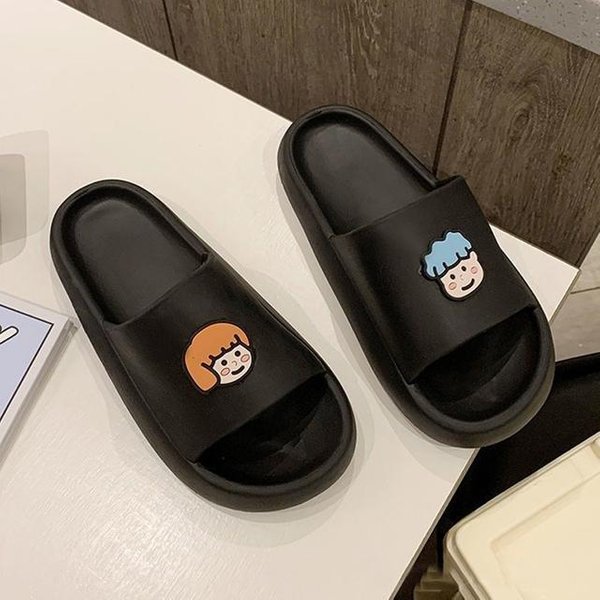 Pantuflas Gruesas Y Suaves De Verano Para Mujer, Bonitas Zapatillas De Casa Para Amantes, Zapatillas De Ocio Para Hombre Y Mujer, Pantuflas Unisex Antideslizantes Para Interiores Y BañOs 40-41 Negro-image
