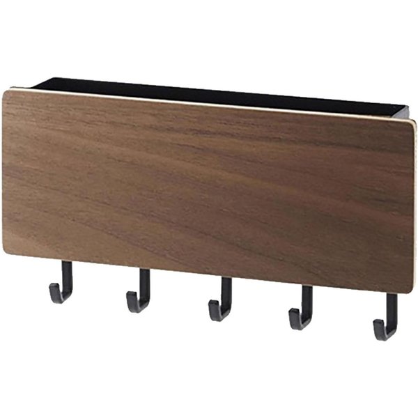 Drewniany Wieszak Na Klucze Organizer Na Pocztę 5 HaczykóW Bez Wiercenia Montowany Na ŚCianie Wieszak Na Klucze PółKa Do Przechowywania Drewno Wood Color-image