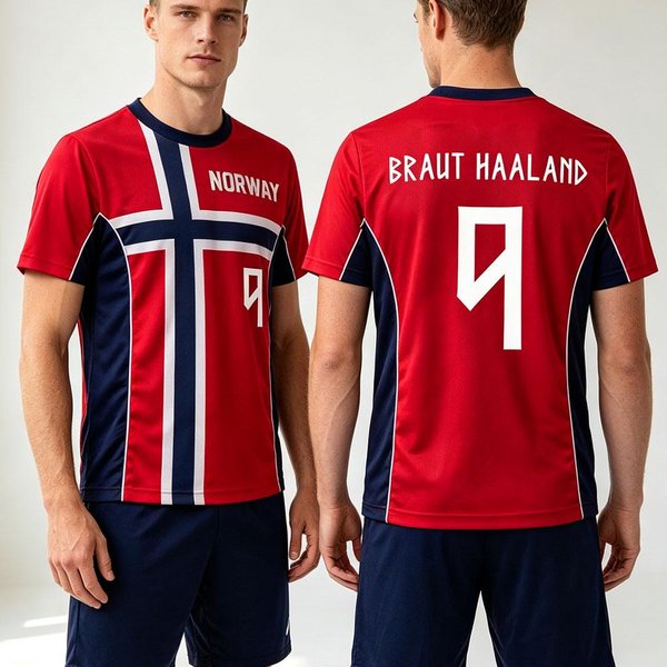 Norwegia Numer 9 Haaland Koszulka PiłKarska T-Shirt OkrąGłY Dekolt KróTki RęKaw LuźNy MęSki T-Shirt Streetwear Unisex Nadruk Graficzny Koszulki Merch XL-image