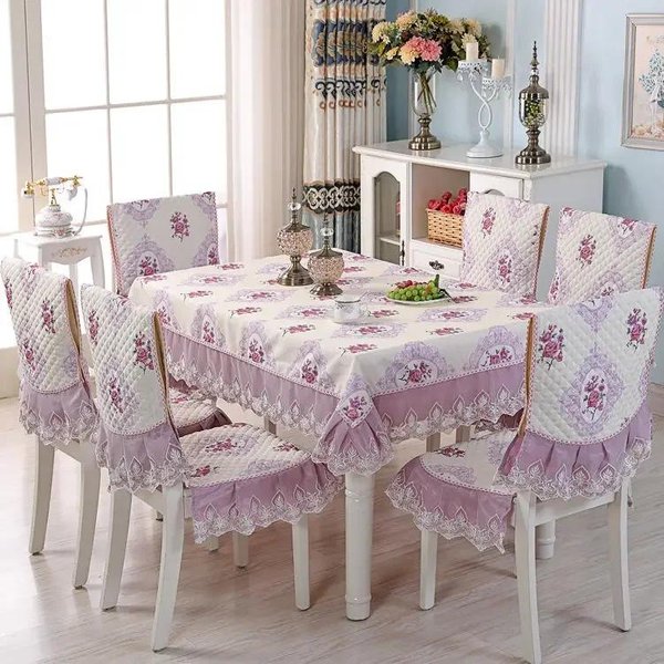 Falda De Encaje Dobladillo Funda De Silla Estilo Europeo Mantel De Comedor CojíN Tela Mantel Estampado Plano Tela Arte Funda De Taburete Chair 1 Cover 1 Back-image