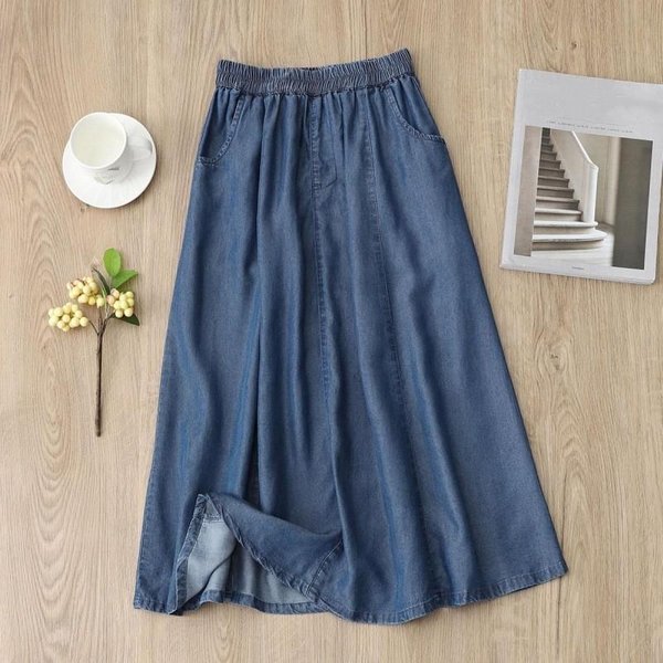 Damska Letnia Cienka SpóDnica Z MięKkiego Denimu, LuźNa, Elegancka, Z Wysokim Stanem, SpóDnica A-Line 3XL-image
