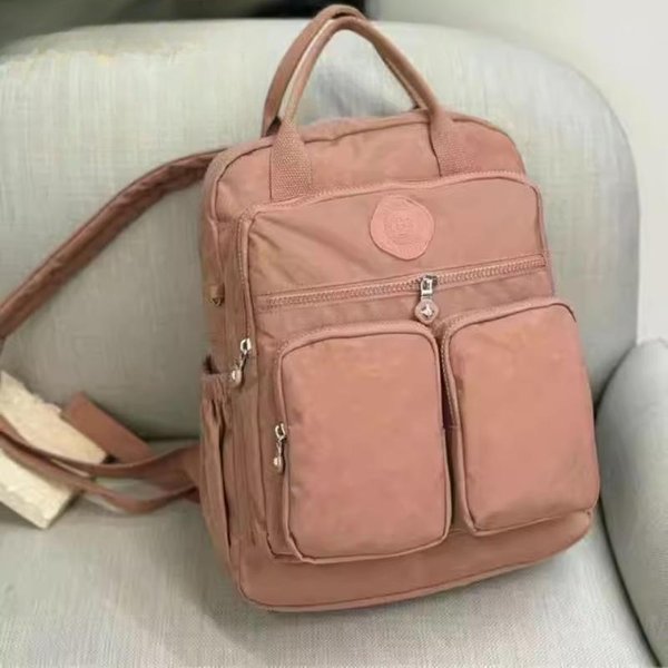 Modny Nylonowy Plecak Wielokieszeniowy Dla Kobiet, Lekki Plecak PodróżNy Szkolny Z MięKkim Uchwytem 14 Inches Kolor JasnobrąZowy-image