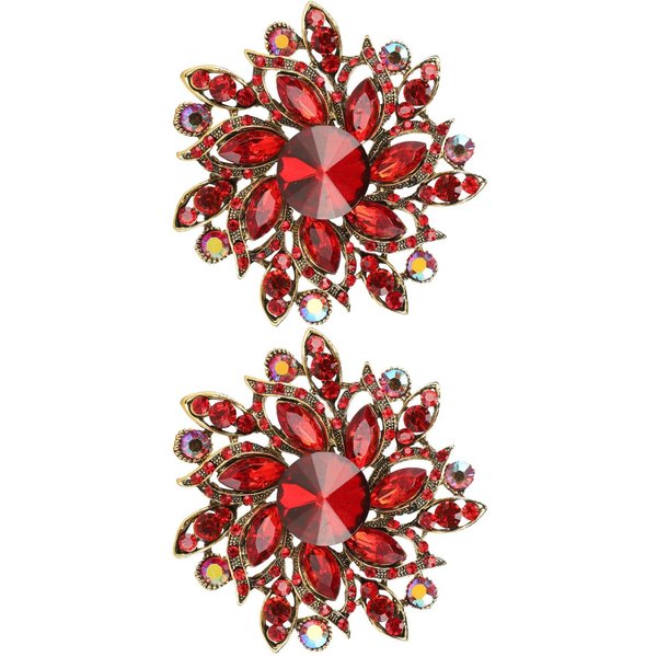2 Piezas Broche De Flor Retro Diamante Moda Ropa Traje Solapa Ramillete Accesoriosrojo Rojo-image
