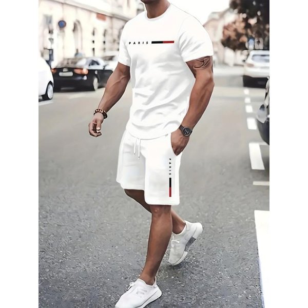 Zestaw MęSki Stylowy MęSki T-Shirt Z KróTkim RęKawem I Szortami Z Nadrukiem KrzyżA DwuczęśCiowy Zestaw LuźNy KróJ Streetwear Sportowy MęSki Zestaw Plus Size S-image