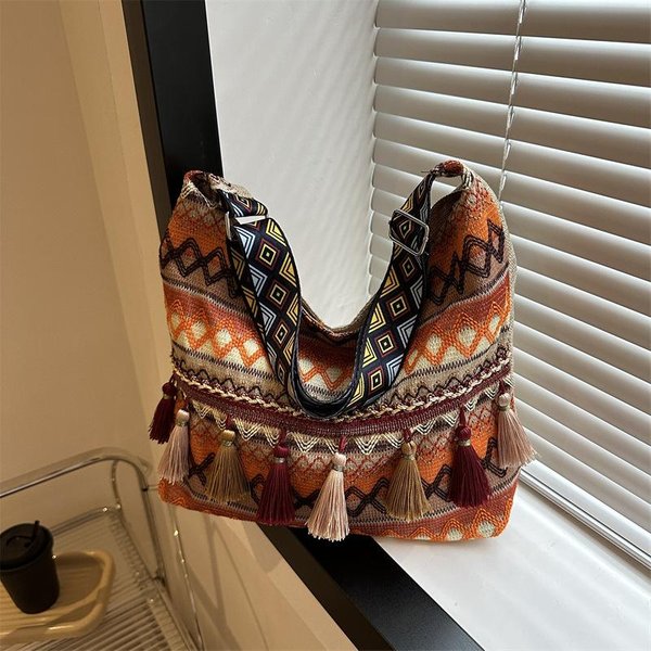 DużA Pojemność, FręDzlowa Torba Casualowa, Uniwersalna, PłóCienna Torba Typu Tote Na Jedno Ramię PomarańCzowy-image