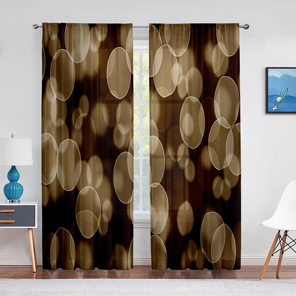 Cortinas De Tul Con PatróN De CíRculos Y Puntos Marrones Para Sala De Estar, Dormitorio, Cocina Moderna, Cortinas Visillo Transparentes, DecoracióN 1 PCS W100Xh250Cm&Grommet Top-image