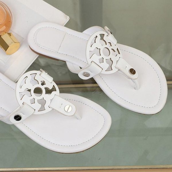 Luksusowe Buty Damskie Projektantki Klapki Letnie SkóRzane Damskie SandałY Codzienne Klapki Na ZewnąTrz Damskie Klapki 39 BiałY-image