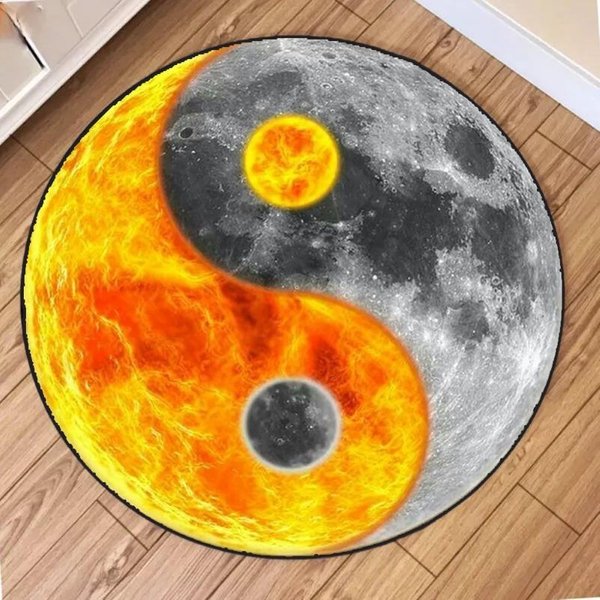 Woda Ogień Tai Chi Diagram OkrąGłY Dywan AntypośLizgowy Odporny Na ZużYcie OkrąGłY Dywan Do Salonu Sypialni MięKka Mata PodłOgowa WystróJ Domu 40X40Cm-image