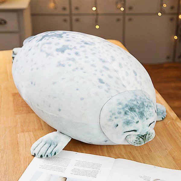 Juguete De Peluche De Foca Simulada De 30~80 Cm Phocidae Blanco Gris Suave Animal AcuáTico Relleno MuñEco Regalo 30/40/60 Cm 60Cm-image