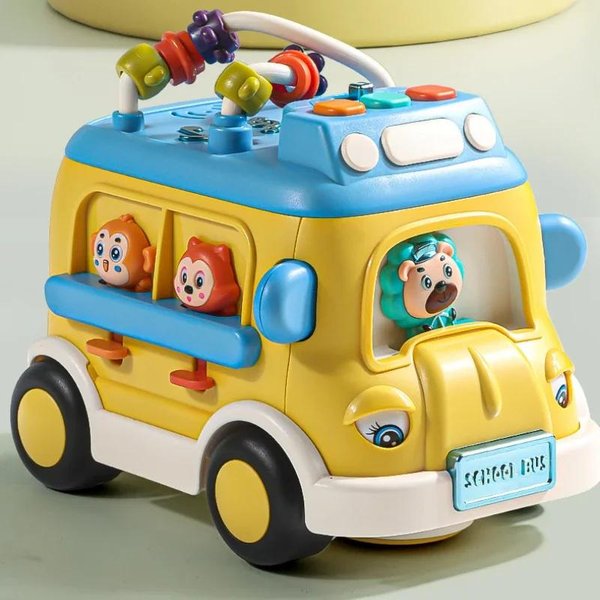 Zabawki Dla NiemowląT Maszyna Do Wczesnej Edukacji KołO Uniwersalne Autobus Szkolny SamochóD-Telefon Z DźWięKiem I śWiatłEm Samochodzik Z Zabawną PiłKą Puzzle Prezent-image