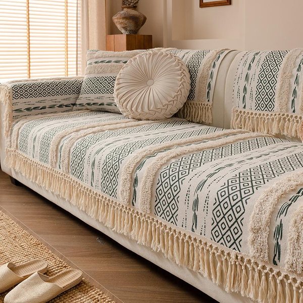 Funda De Sofá De AlgodóN Y Lino Para Todas Las Estaciones, Tela Universal Para Sofá, Funda De Sofá GeoméTrica Simple Con Flecos, DecoracióN Del Hogar, Fundas Para Asientos De Sillones 70X70Cm-image