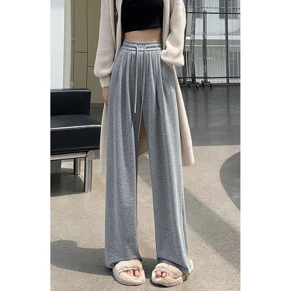 Pantalones De Pierna Ancha CaíDa De Cintura Alta Nuevos Para Primavera Y OtoñO, Rectos, Sueltos, Casuales, Hasta El Suelo 2XL Gris-image