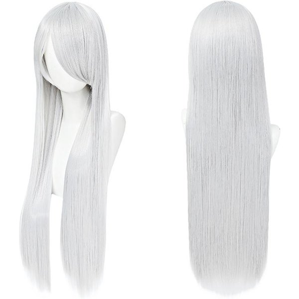 Kolorowa DłUga Prosta Syntetyczna Peruka Do Cosplayu BiałO-Fioletowo-Czarna 80Cm Dla MężCzyzn I Kobiet Darmowa Czepek Pod Perukę 80Cm White-image