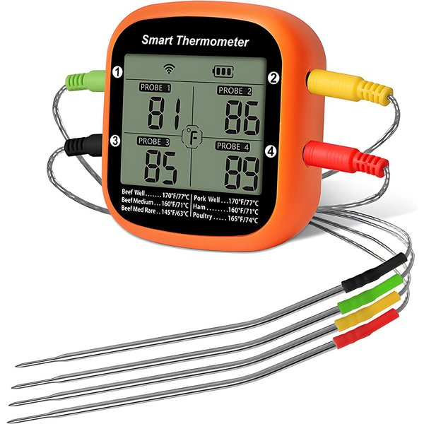 TermóMetro Digital InaláMbrico Inteligente Para Carne Con Sondas Duales, Lectura InstantáNea, Control Por AplicacióN 4 Probes-image