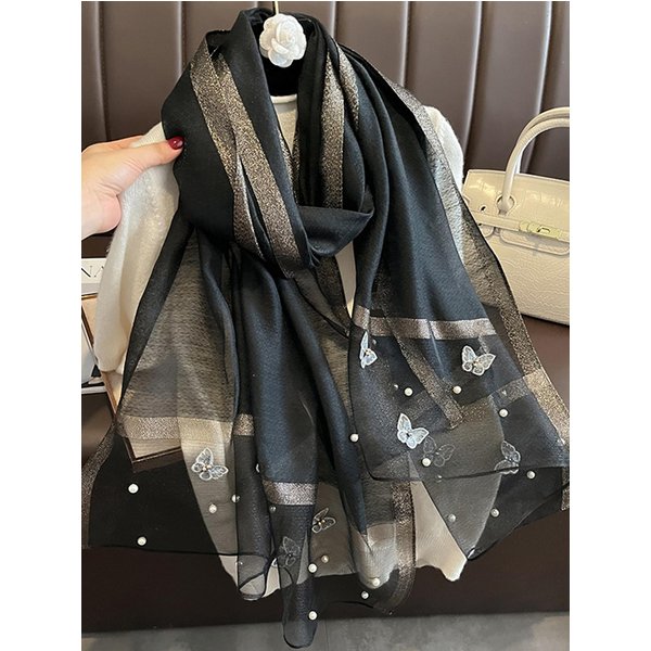 Modny Kwiatowy WzóR Haft Jedwabny Szalik Kobiety HidżAb Kobieta Foulard Pashmina DłUgie PlażOwe Szale Szal Owijany Chusty Bandana 75X190Cm-image