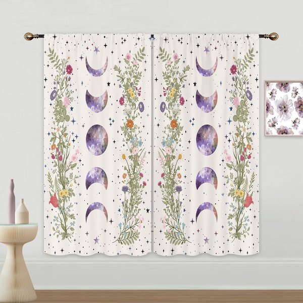 2 Piezas Cortinas De Sol Y Luna ConstelacióN Cortinas De Ventana GóTicas Boho Mandalas Para Sala De Estar, Dormitorio, Cocina, DecoracióN Del Hogar W50Xh130(Cm)X2Pcs&Grommet Top-image