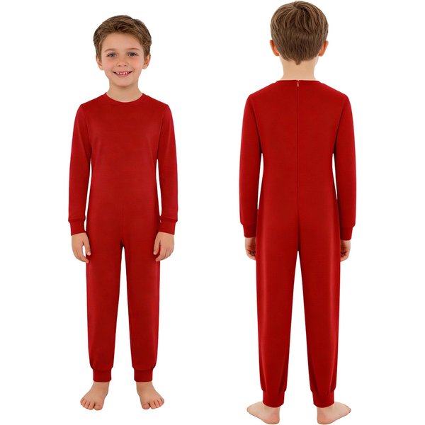 Ropa Adaptable Para Necesidades Especiales Mono Unisex De AlgodóN Para NiñOs Cuello Redondo Manga Larga Cremallera Trasera 5-6 Years Red-image