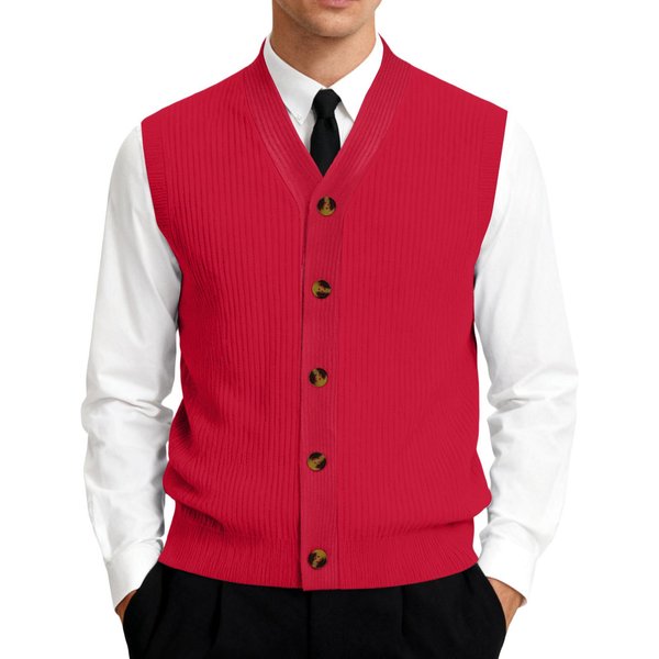 Chaleco CáRdigan De Punto Sin Mangas Con Cuello En V Para Hombre Xxxxxl Rojo-image
