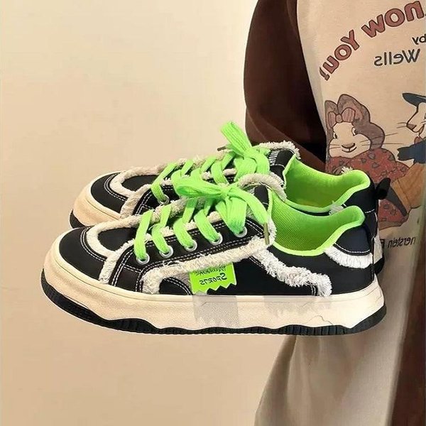 Zapatos Blancos PequeñOs Feos Lindos Con Polvo Plateado Y Suela Gruesa Nueva Superficie De Cuero Casual Nicho Borde Rugoso Deportivos VersáTiles Zapatos De Tablero De Estudiante Mujer 40 Negro-image