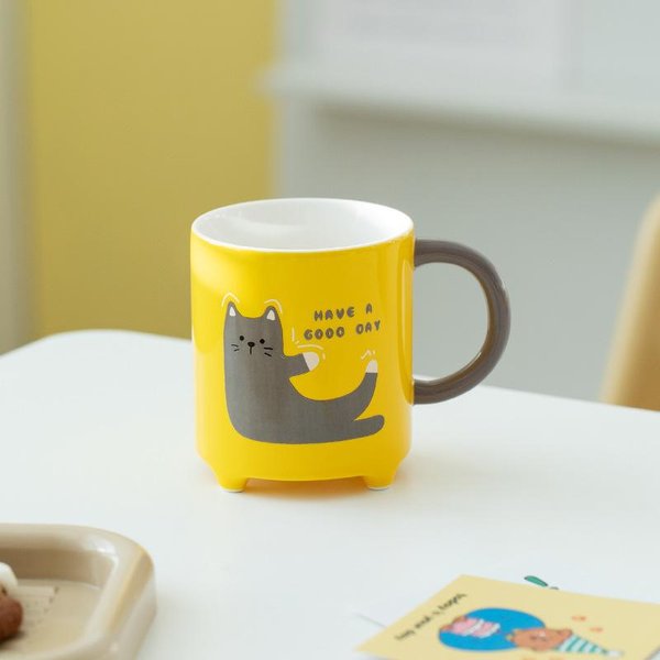 Taza De CeráMica De Gato De Dibujos Animados Abstracto Pareja Hogar Desayuno Taza De Leche Oficina Té De La Tarde Taza De Café 310ML Gray-image