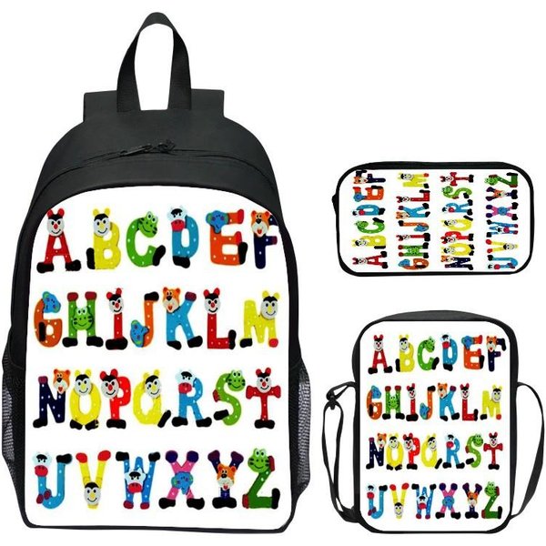 16-Calowy Plecak DziecięCy Zestaw 3-Elementowy Alphabet Lore Legenda Alfabetu Plecak Do SzkołY Podstawowej Torba Na Ramię PióRnik-image