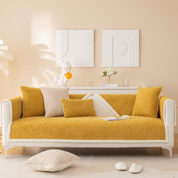 Toalla Gruesa De Terciopelo SúPer Suave Para Sofá De Invierno Anti-ArañAzos De Gato Fundas Para Sofá Seccional Forma De L Para Sala De Estar W70 X L70Cm 1Pc Amarillo-image