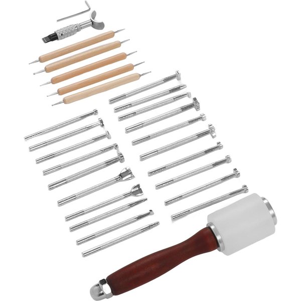 Zestaw 28 Sztuk NarzęDzi Do RęKodziełA SkóRzanego RęCzne NarzęDzia DIY Do RęKodziełA SkóRzanego Modelowanie Pisak MłOtek Do Szycia White-image
